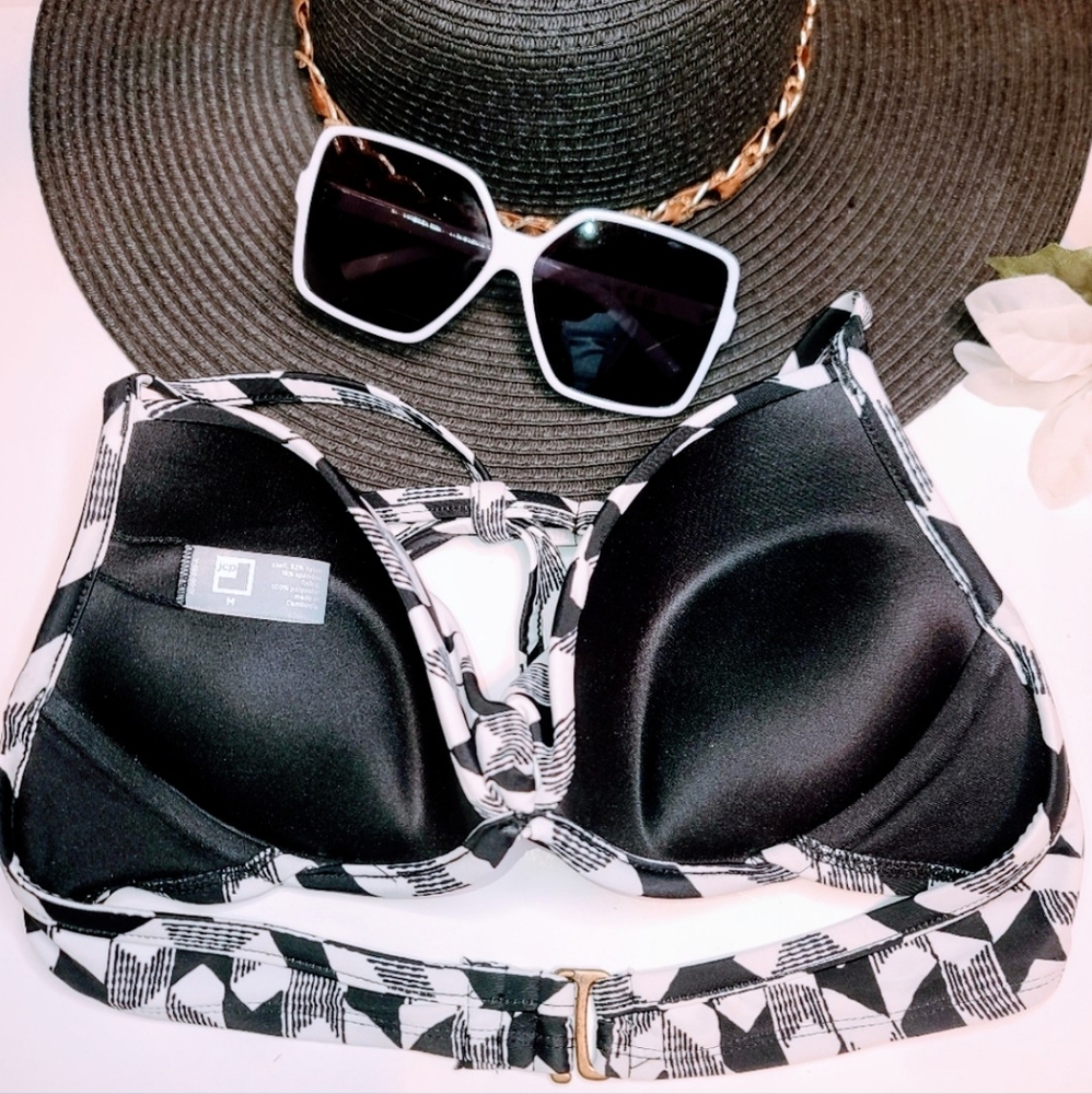 Bikini Top Black & White Padded Push-up  M - Picture 3 of 4